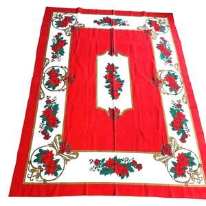 Christmas Tablecloth Vintage 1990's Festive Holiday Table Cover Red White Green